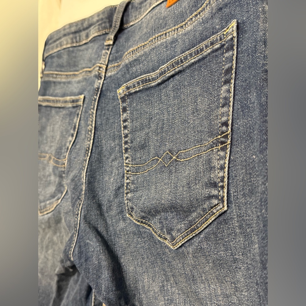 Lucky Brand Bermuda Jean Shorts | Dark Wash Denim w/ Tan Logo Patch - Picture 12 of 16